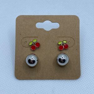 💛 Cherry & Silver Ball Earring Set